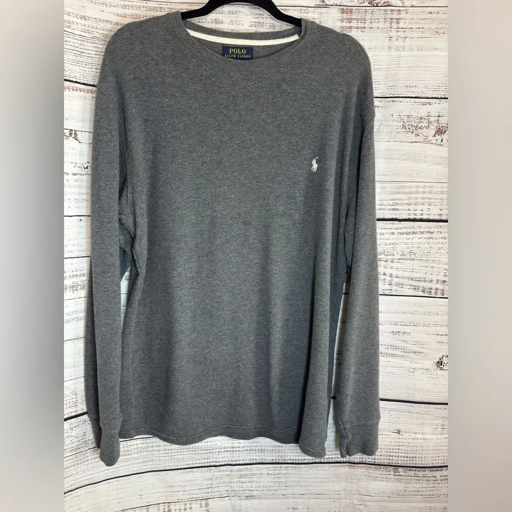 Polo Ralph Lauren Shirt Mens Size XL Waffle Crew‎ Neck Cotton Gray Pony fleece